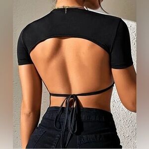 NWT Zara Ribbed Backless Tie Chic Top in Black Small